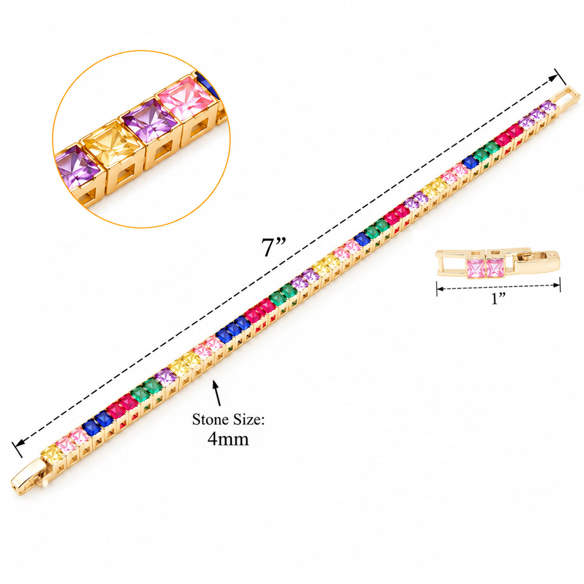 Lavencious Gold Plated with 4mm Emerald Multicolor Princess Cut AAAAA Cubic Zirconia Tennis Bracelets