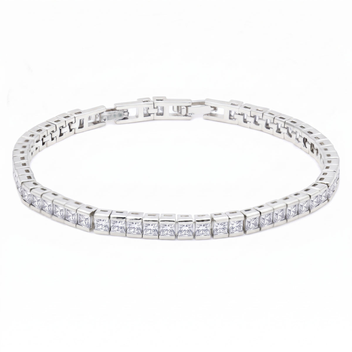 Lavencious Rhodium Plated with 4mm Emerald Clear Princess Cut AAAAA Cubic Zirconia Tennis Bracelets