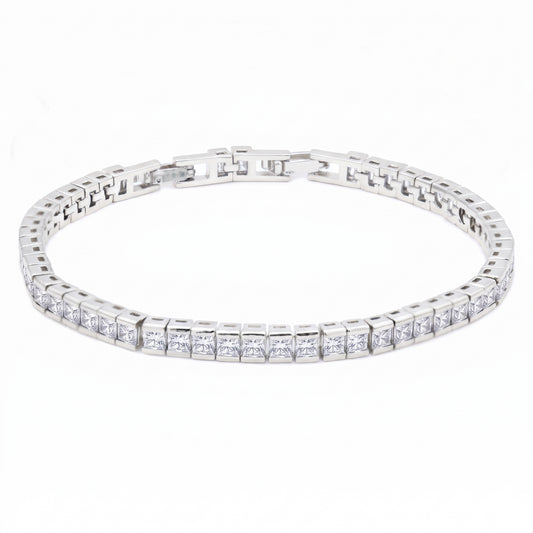 Lavencious Rhodium Plated with 4mm Emerald Clear Princess Cut AAAAA Cubic Zirconia Tennis Bracelets