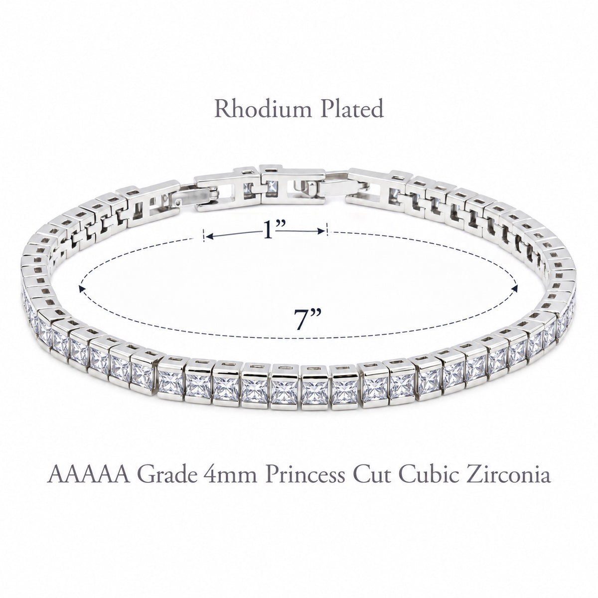 Lavencious Rhodium Plated with 4mm Emerald Clear Princess Cut AAAAA Cubic Zirconia Tennis Bracelets