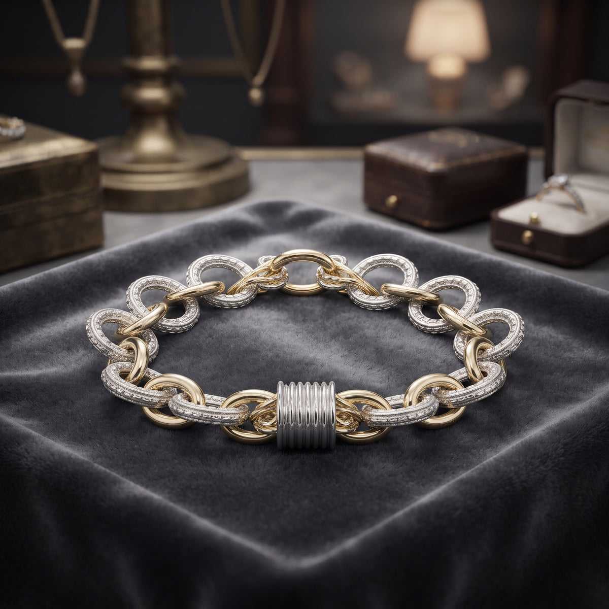 Lavencious 14K Gold Plated 2-Tone Toggle Bracelets, 7.75''