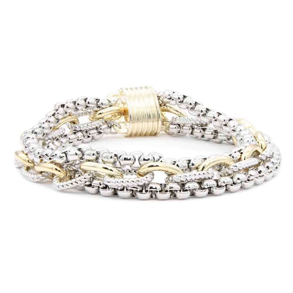 Lavencious Two-Tone 14K Gold Plated Link Chain Bracelets, 7.5"