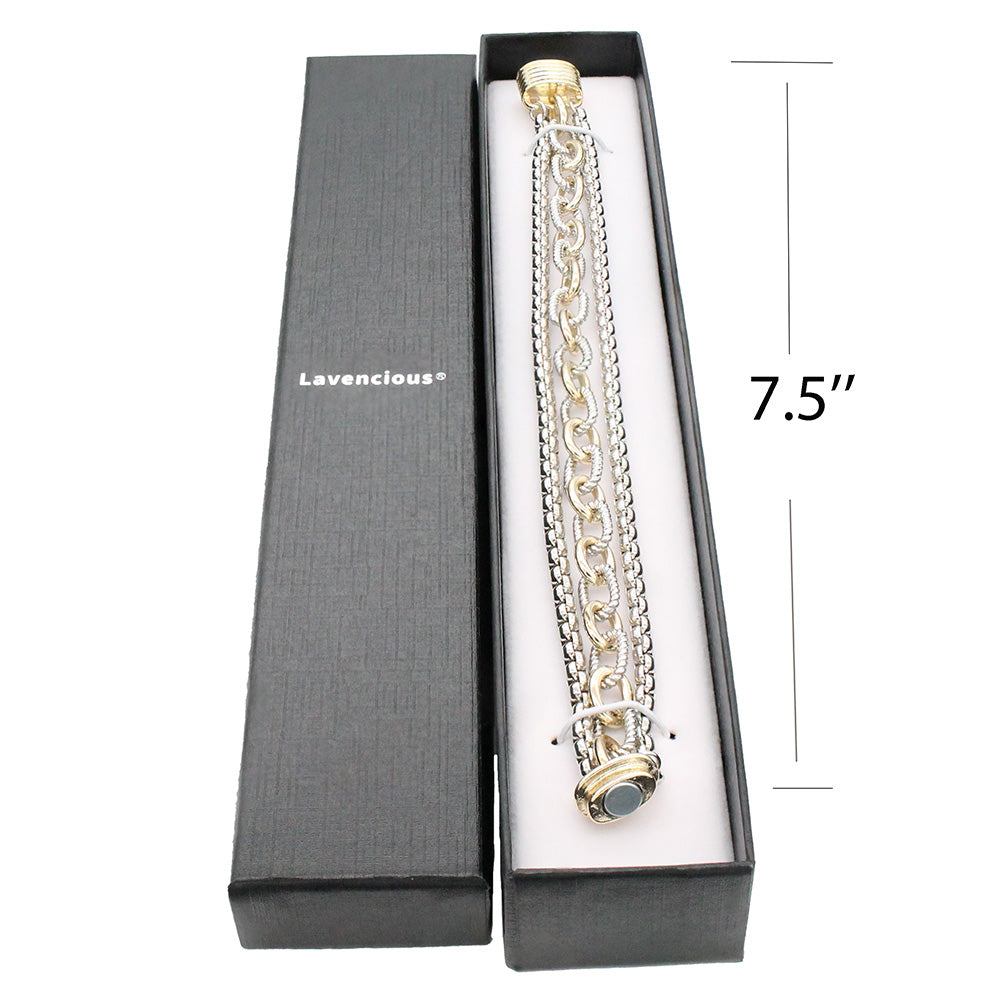 Lavencious Two-Tone 14K Gold Plated Link Chain Bracelets, 7.5"