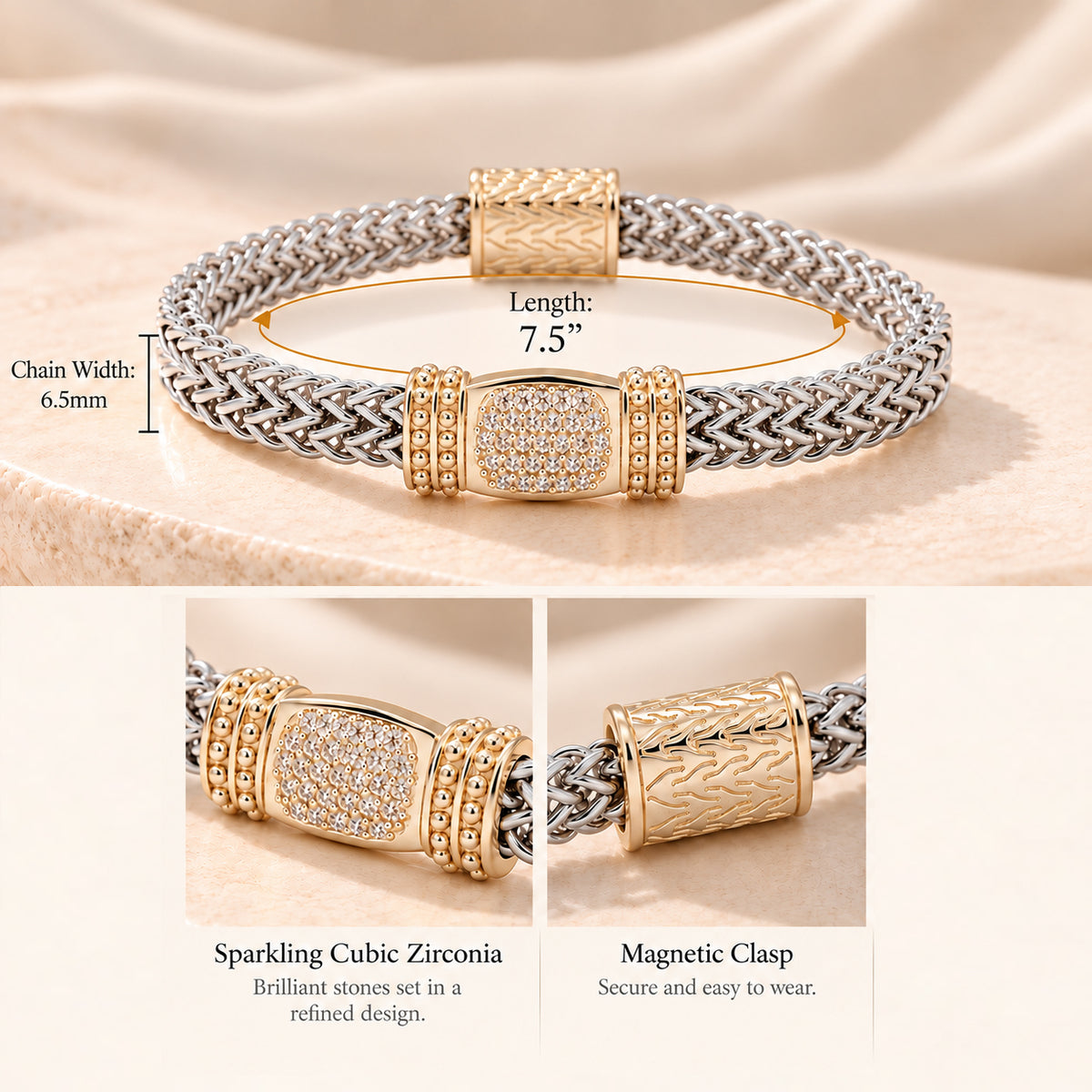 Lavencious Two-Tone Magnetic Bracelet, 7.5''
