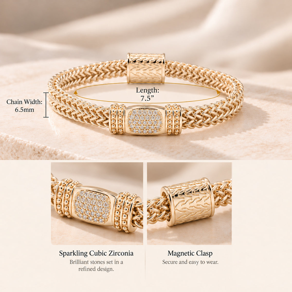 Lavencious 14K Gold Plated Magnetic Bracelets 7.5''