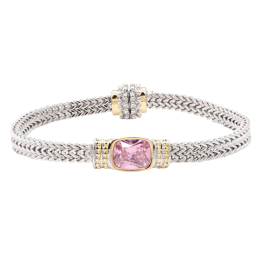 Lavencious Two-Tone Plated Pink Color Cable Bracelets, 7.5''