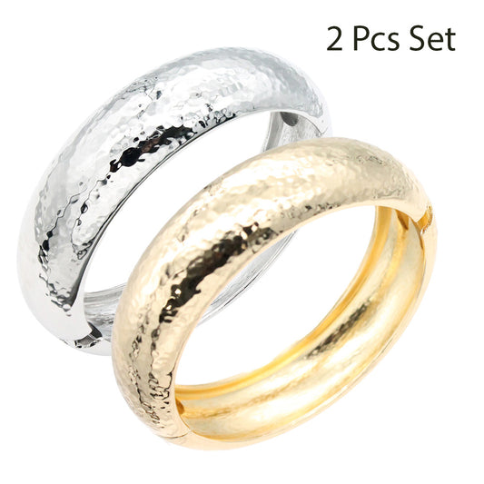 Lavencious 18K Gold/ Rhodium Plated Hinged Bangles Bracelets 2 Pcs Set