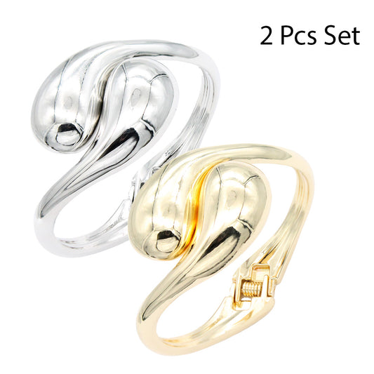 Lavencious 18K Gold/ Rhodium Plated Hinged Bangles Bracelets 2 Pcs Set