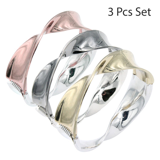 Lavencious Plated Hinged Bangles Bracelets 3 Pcs Set
