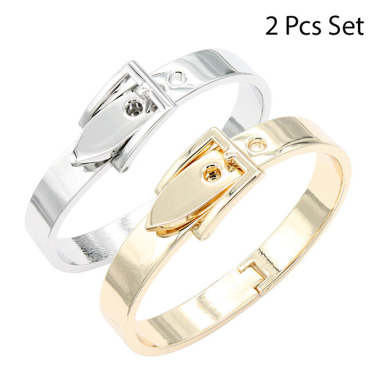 Lavencious 18K Gold/ Rhodium Plated Hinged Bangles Bracelets 2 Pcs Set