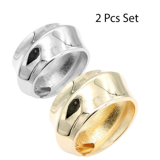 Lavencious 18K Gold/ Rhodium Plated Hinged Bangles Bracelets 2 Pcs Set