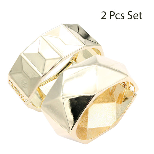Lavencious 18K Gold/ Rhodium Plated Hinged Bangles Bracelets 2 Pcs Set