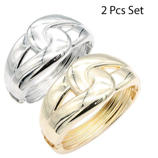 Lavencious 18K Gold/ Rhodium Plated Hinged Bangles Bracelets 2 Pcs Set