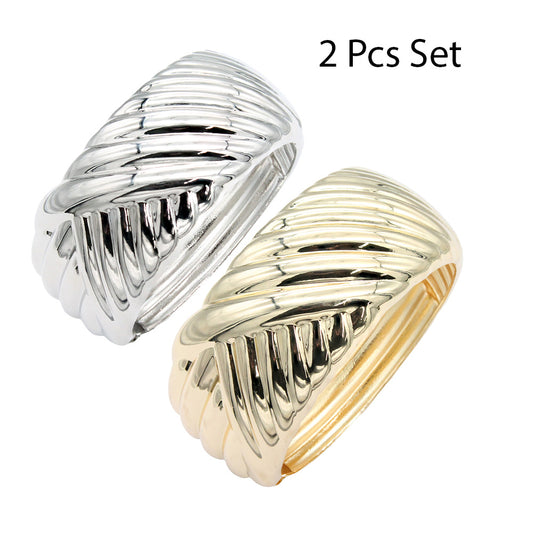Lavencious 18K Gold/ Rhodium Plated Hinged Bangles Bracelets 2 Pcs Set