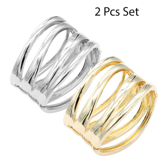 Lavencious 18K Gold/ Rhodium Plated Hinged Bangles Bracelets 2 Pcs Set