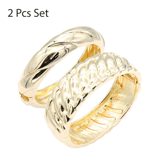 Lavencious 18K Gold/ Rhodium Plated Hinged Bangles Bracelets 2 Pcs Set