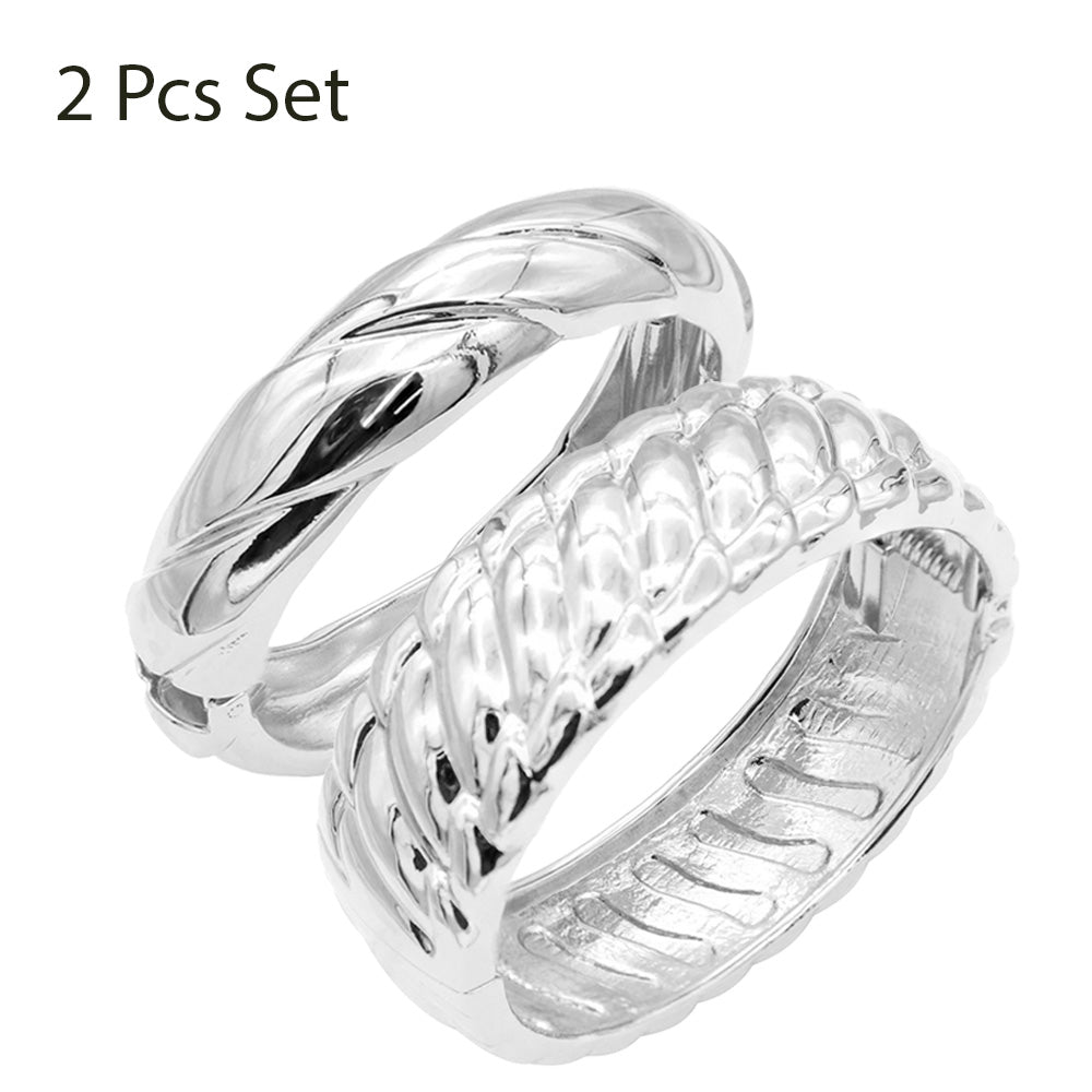 Lavencious 18K Gold/ Rhodium Plated Hinged Bangles Bracelets 2 Pcs Set