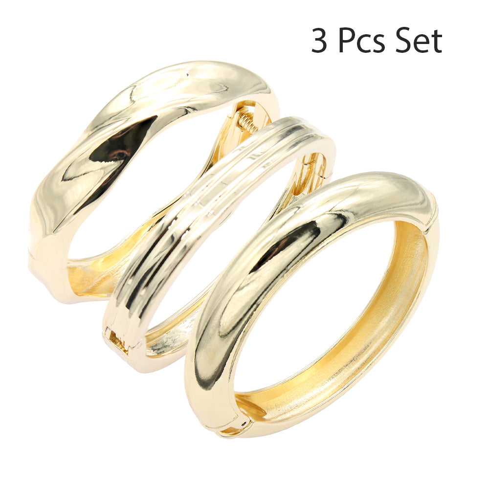 Lavencious 18K Gold/ Rhodium Plated Hinged Bangles Bracelets 3 Pcs Set