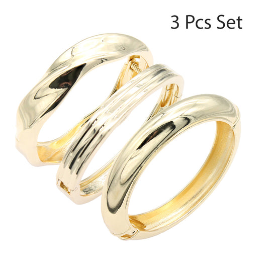 Lavencious 18K Gold/ Rhodium Plated Hinged Bangles Bracelets 3 Pcs Set