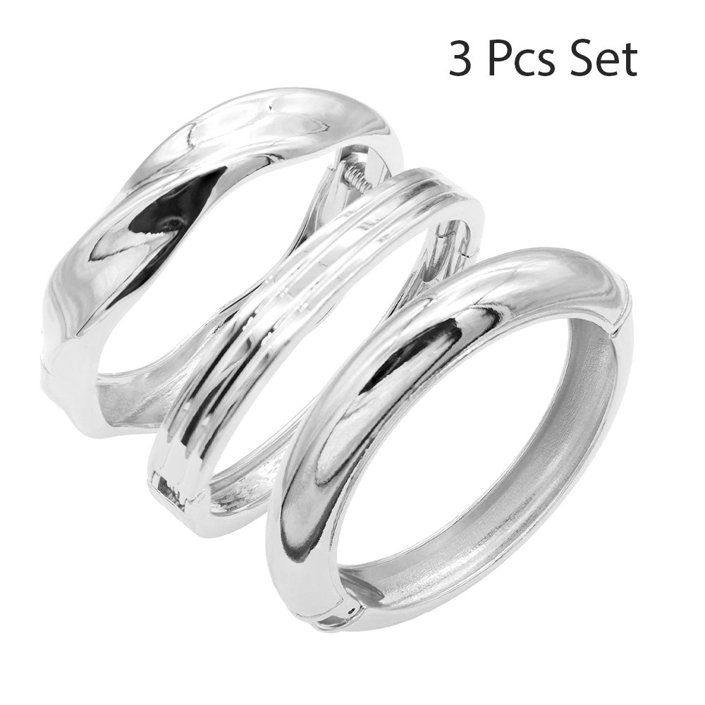 Lavencious 18K Gold/ Rhodium Plated Hinged Bangles Bracelets 3 Pcs Set