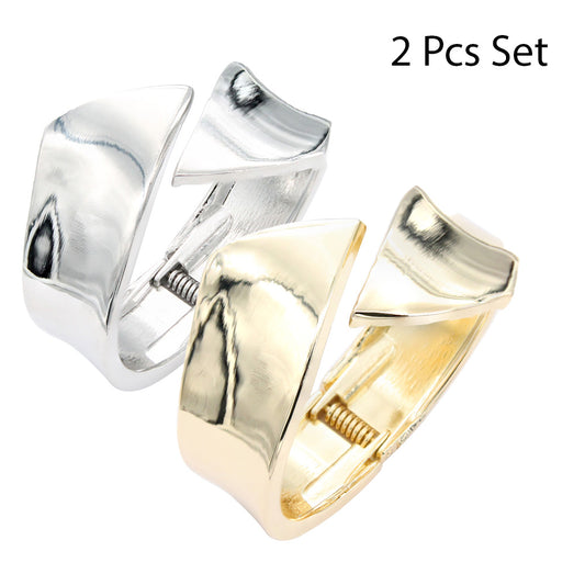 Lavencious 18K Gold/ Rhodium Plated Hinged Bangles Bracelets 2 Pcs Set