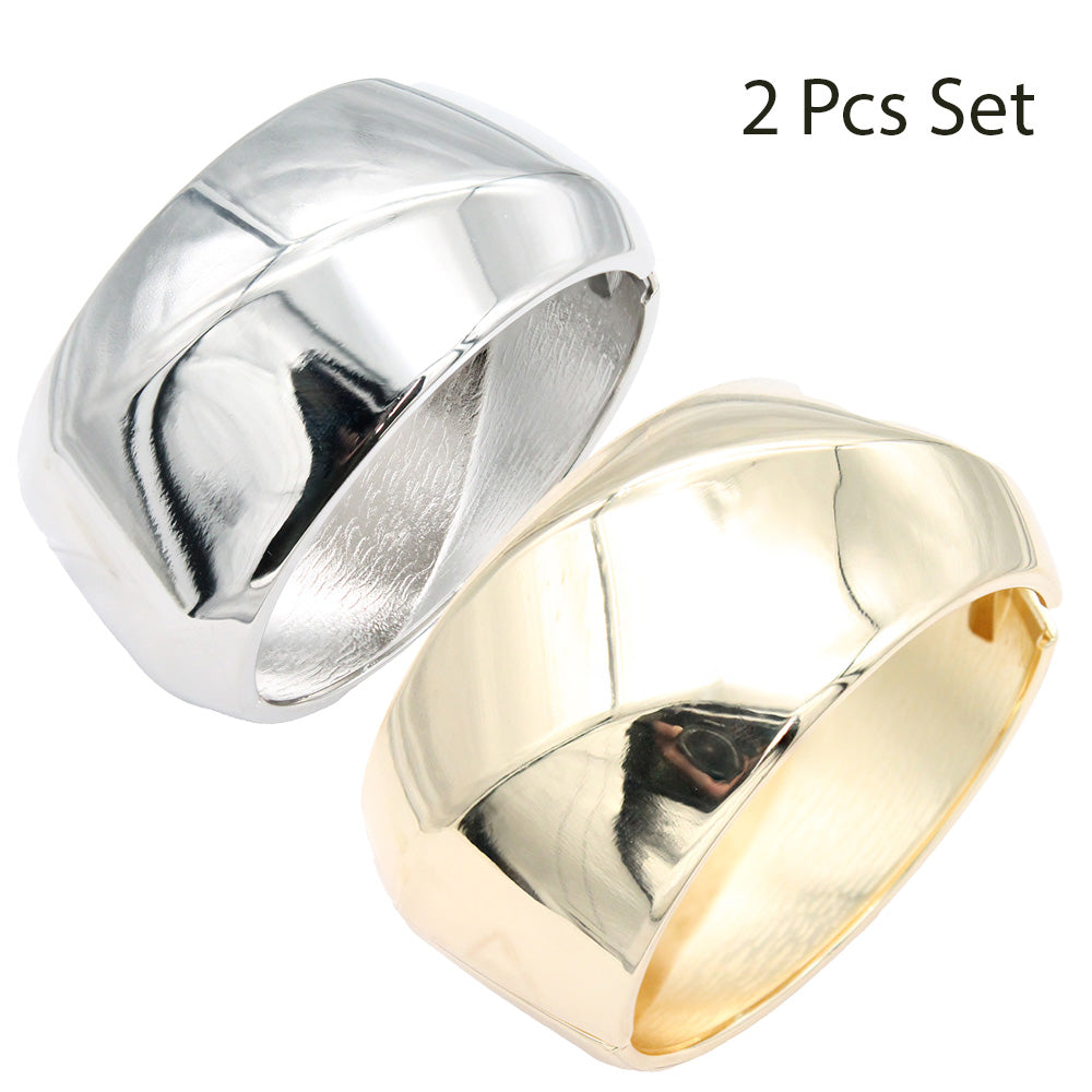 Lavencious 18K Gold/ Rhodium Plated Hinged Bangles Bracelets 2 Pcs Set