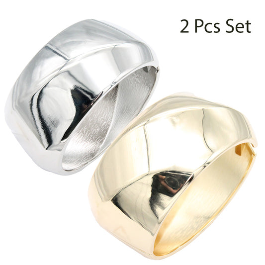 Lavencious 18K Gold/ Rhodium Plated Hinged Bangles Bracelets 2 Pcs Set