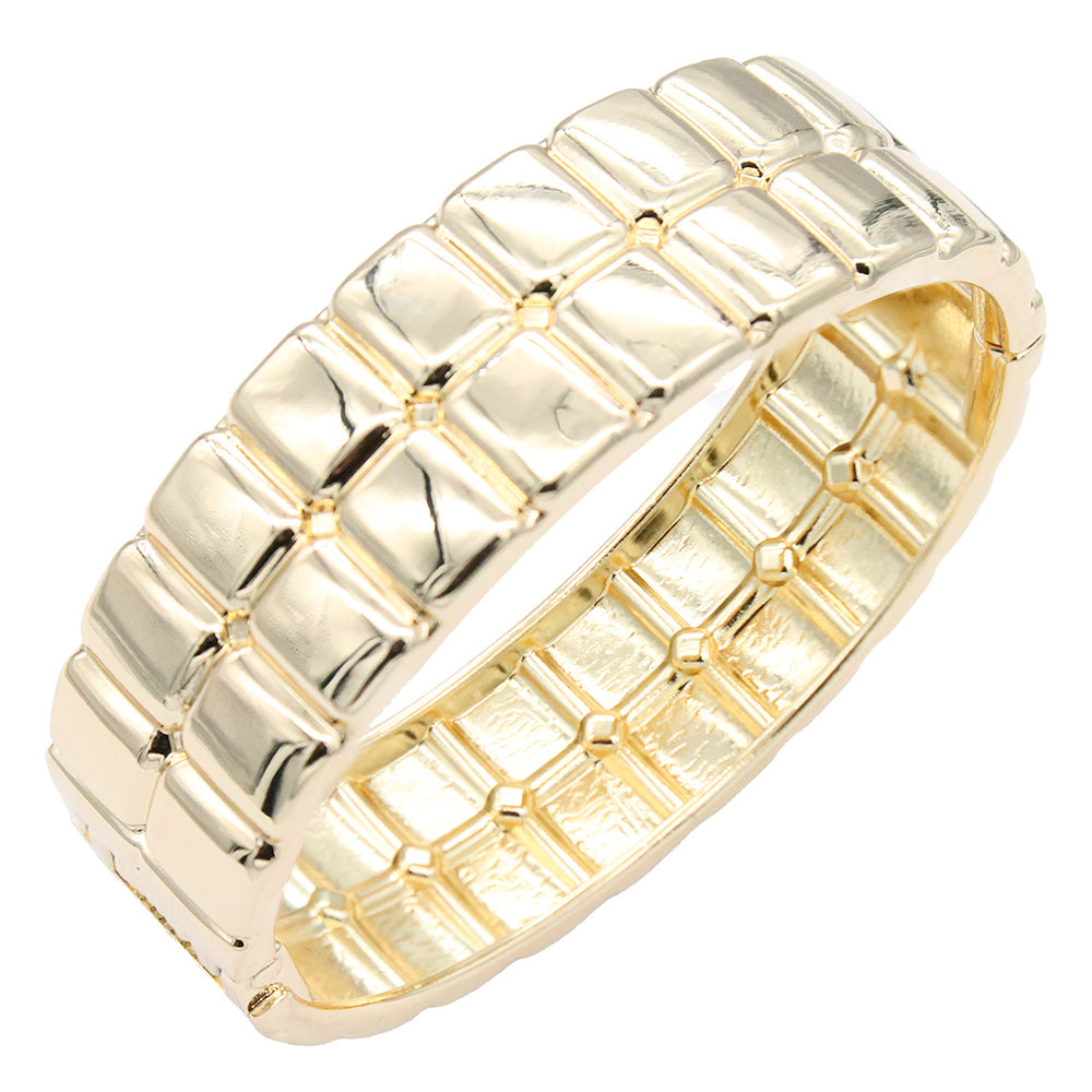Lavencious 18K Gold/ Rhodium Plated Hinged Bangles Bracelets 2 Pcs Set