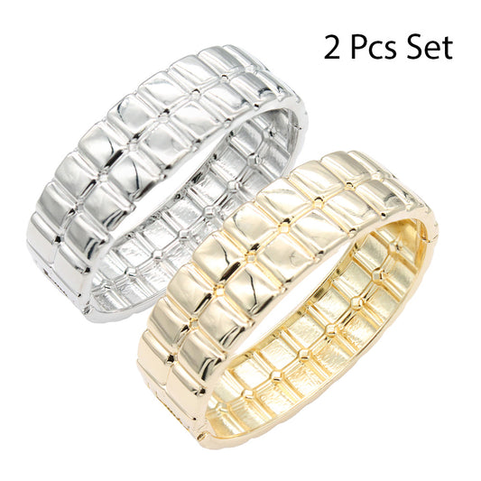 Lavencious 18K Gold/ Rhodium Plated Hinged Bangles Bracelets 2 Pcs Set