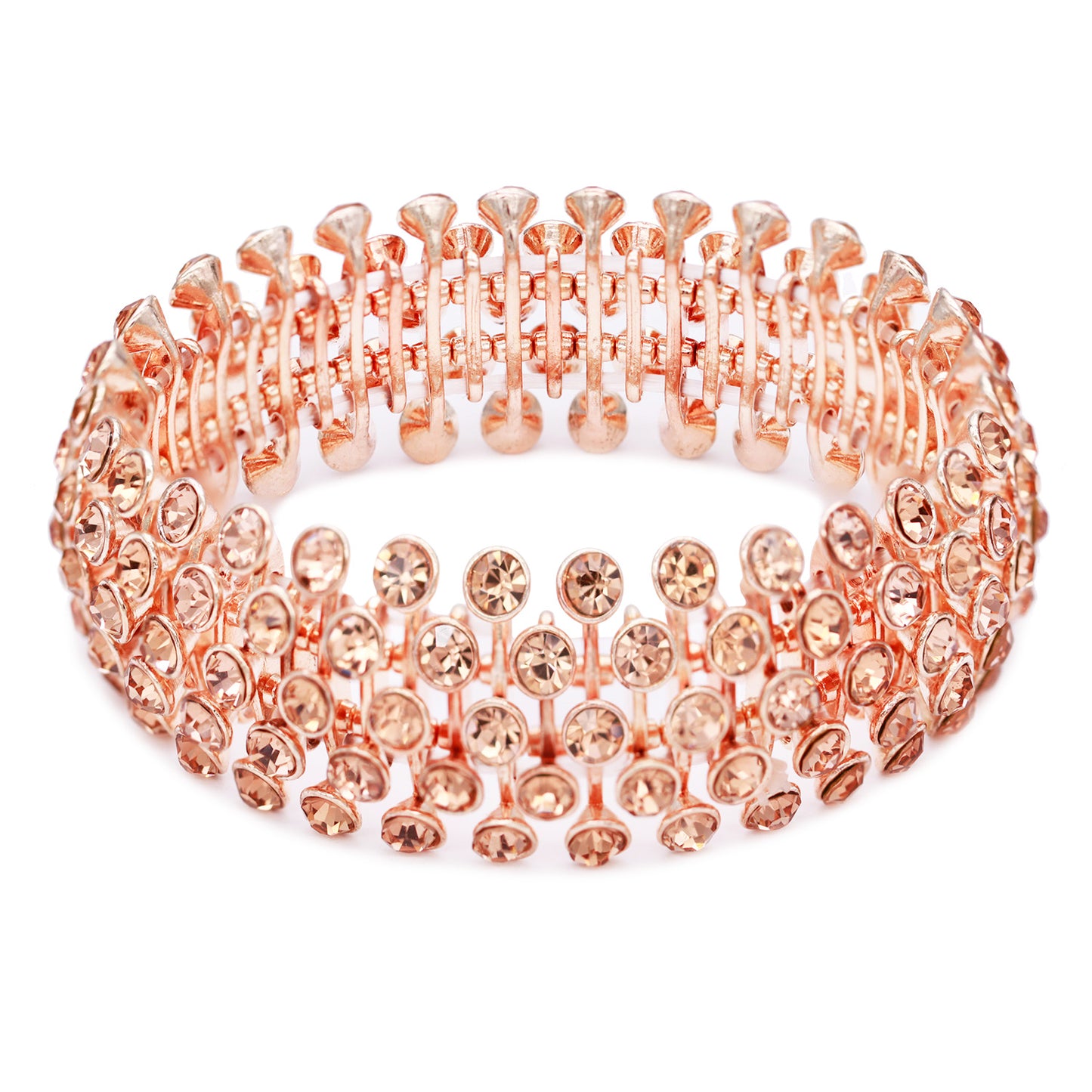 Lavencious Tennis 5 Row Rhinestone Stretch Bracelets Bridal Evening Party Jewelry For Woman Bangle (Rose Gold)