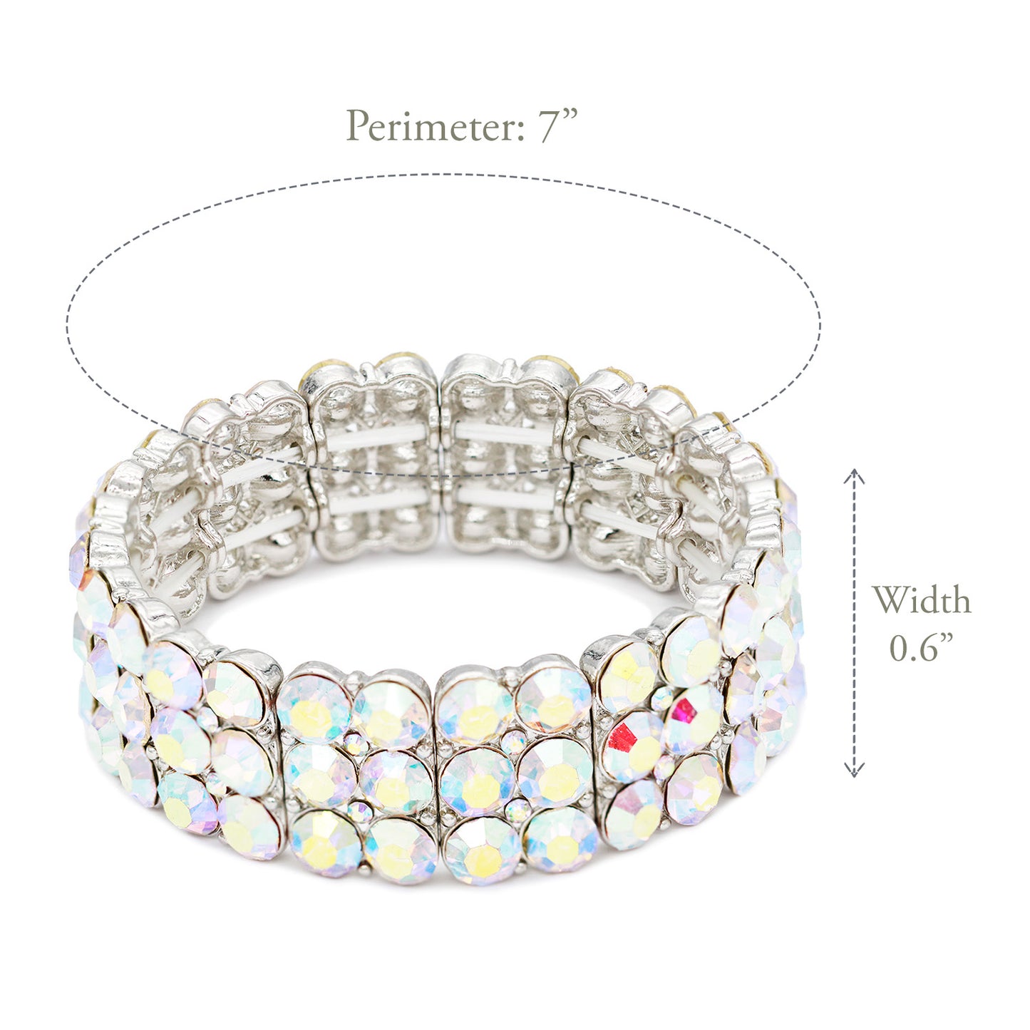 Lavencious Round Shape Rhinestone 3 Lines Stretch Bracelet Evening Party Jewelry 7” (Silver AB)