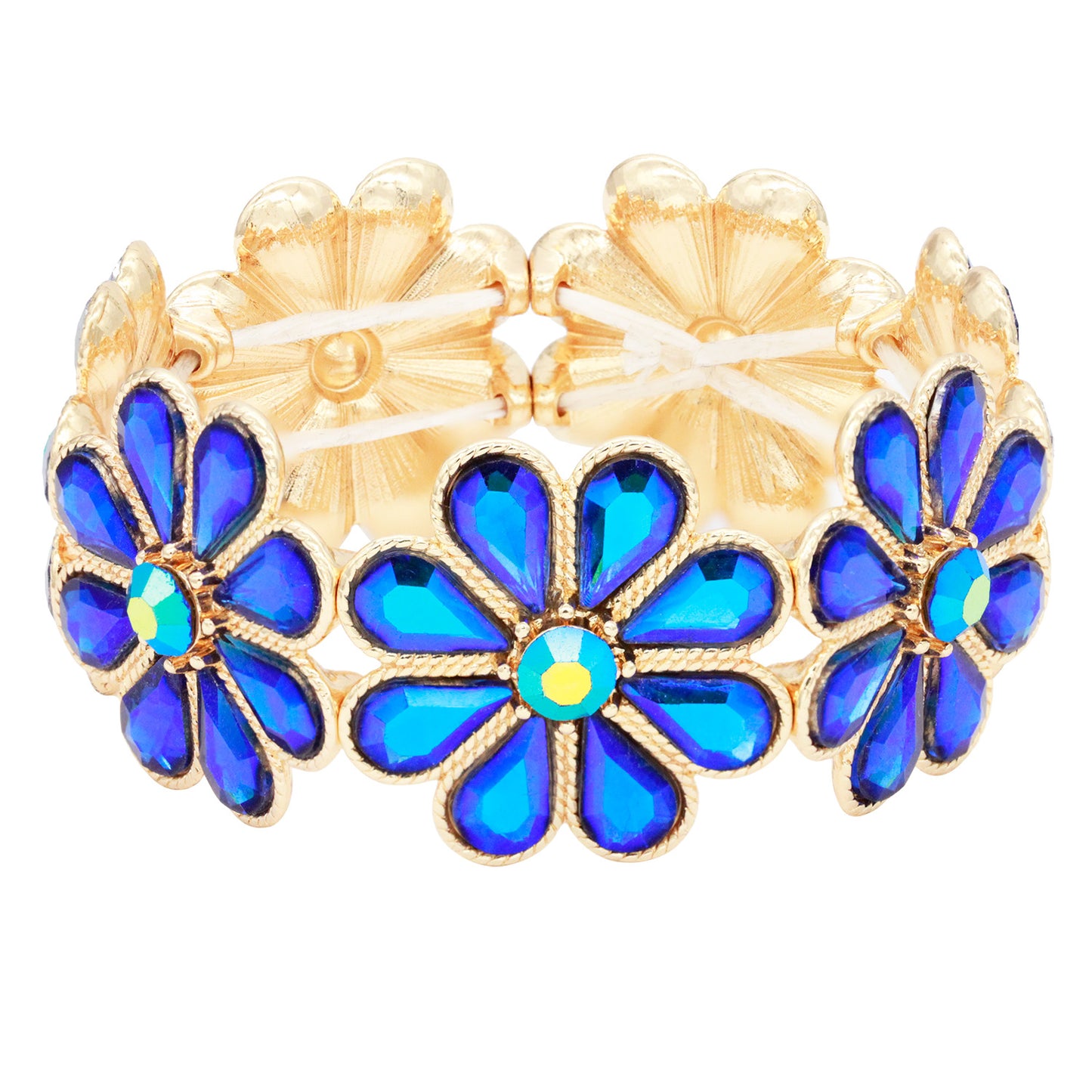 Lavencious Flower Shape Elastic Stretch Bracelet Party Jewelry for Women 7"(Blue AB)
