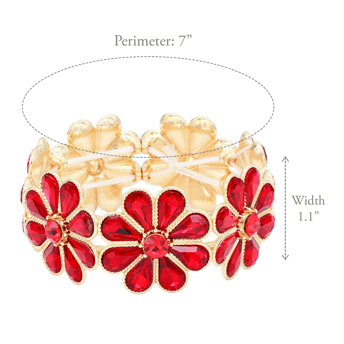 Lavencious Flower Shape Elastic Stretch Bracelet Party Jewelry for Women 7"(Gold Red)