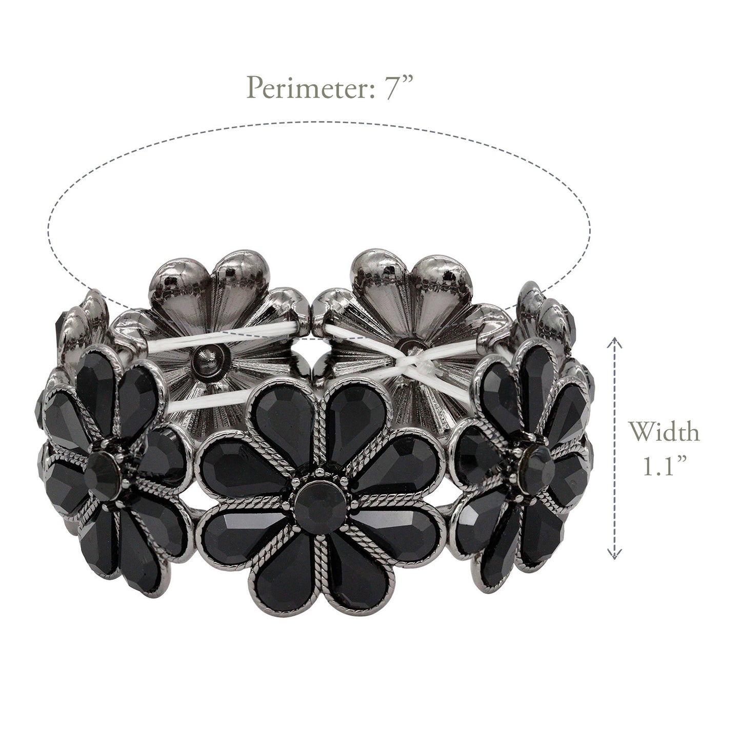 Lavencious Flower Shape Elastic Stretch Bracelet Party Jewelry for Women 7"(Black)