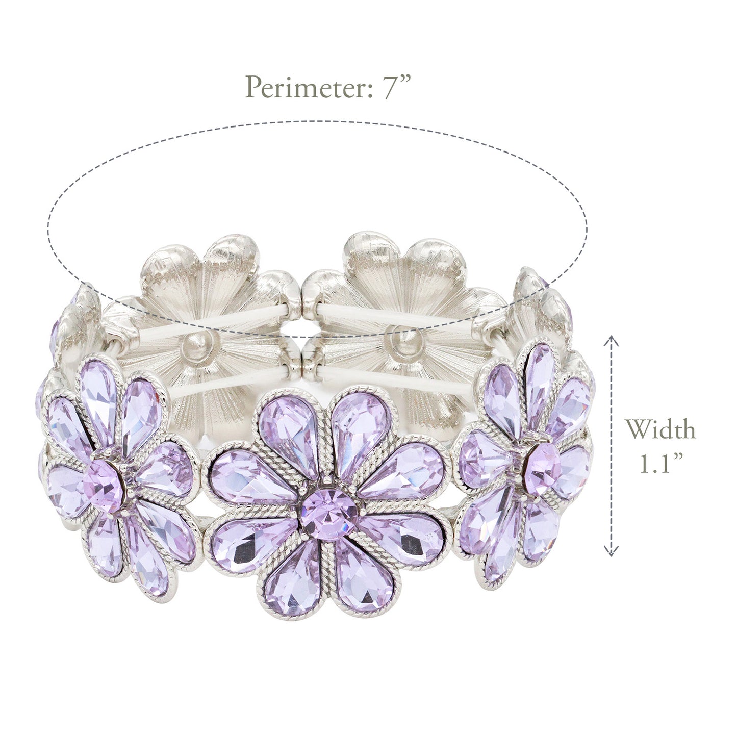 Lavencious Flower Shape Elastic Stretch Bracelet Party Jewelry for Women 7"(Silver Purple)