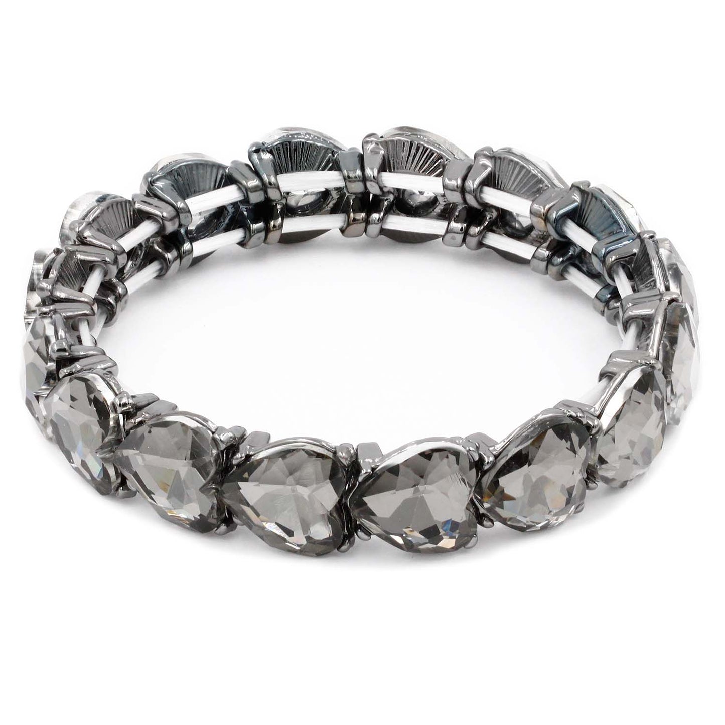 Lavencious Heart Shape Rhinestones Elastic Stretch Bracelet for Women (Hematite)