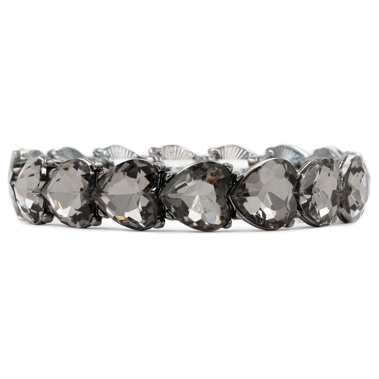 Lavencious Heart Shape Rhinestones Elastic Stretch Bracelet for Women (Hematite)