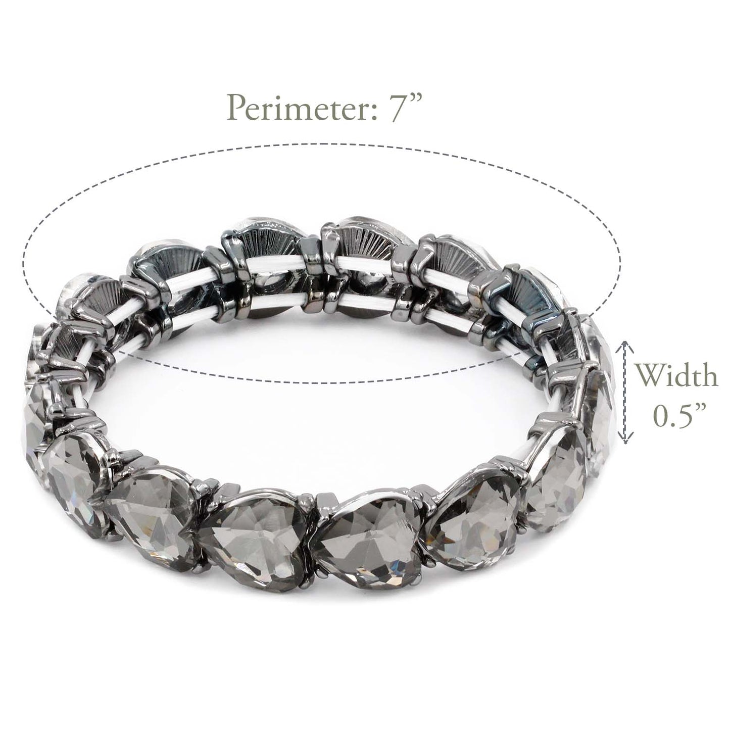 Lavencious Heart Shape Rhinestones Elastic Stretch Bracelet for Women (Hematite)