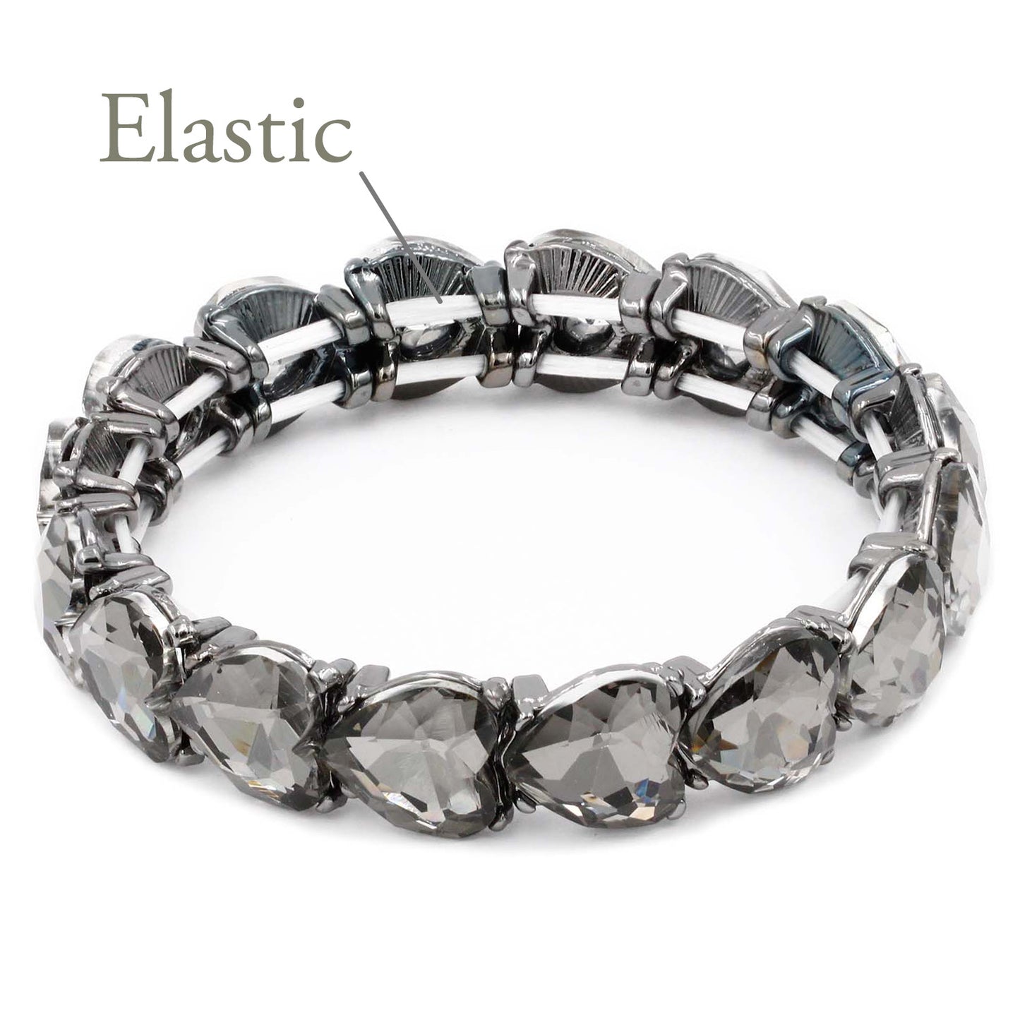 Lavencious Heart Shape Rhinestones Elastic Stretch Bracelet for Women (Hematite)