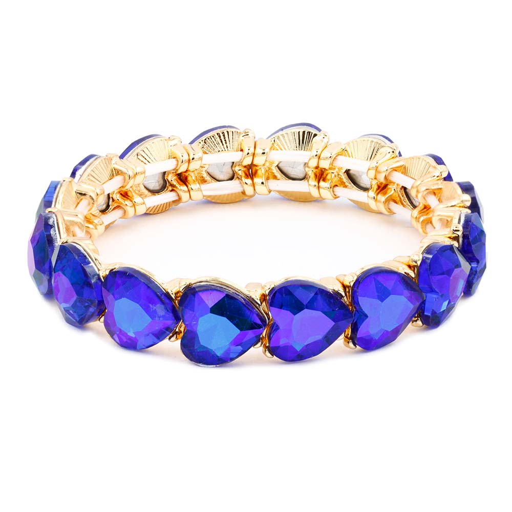 Lavencious Heart Shape Rhinestones Elastic Stretch Bracelet for Women (Blue AB)