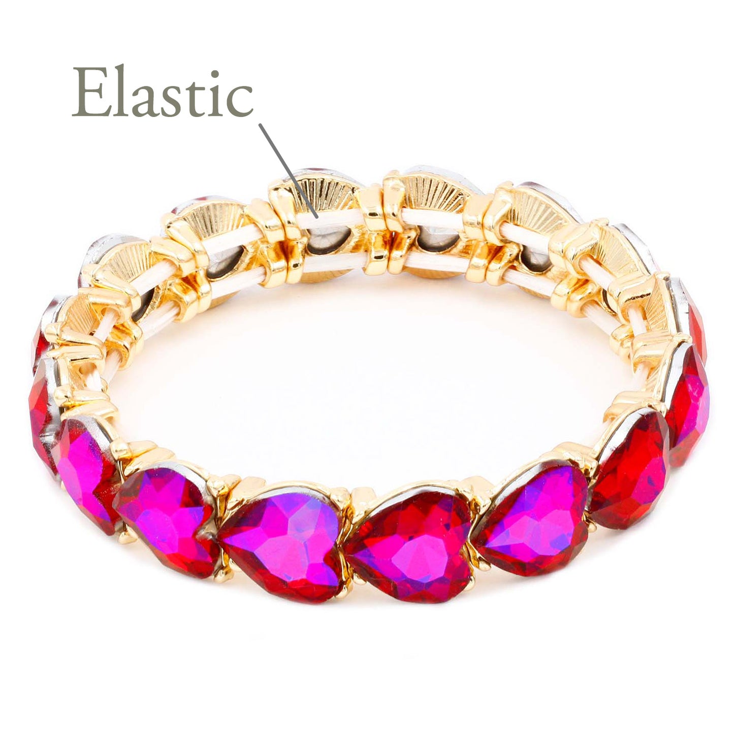 Lavencious Heart Shape Rhinestones Elastic Stretch Bracelet for Women (Gold Ruby)
