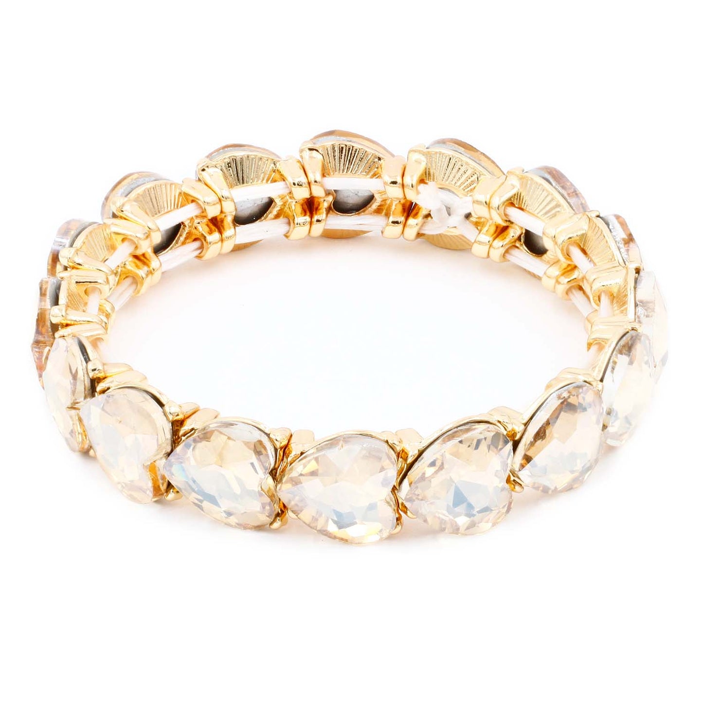 Lavencious Heart Shape Rhinestones Elastic Stretch Bracelet for Women (Gold Topaz)