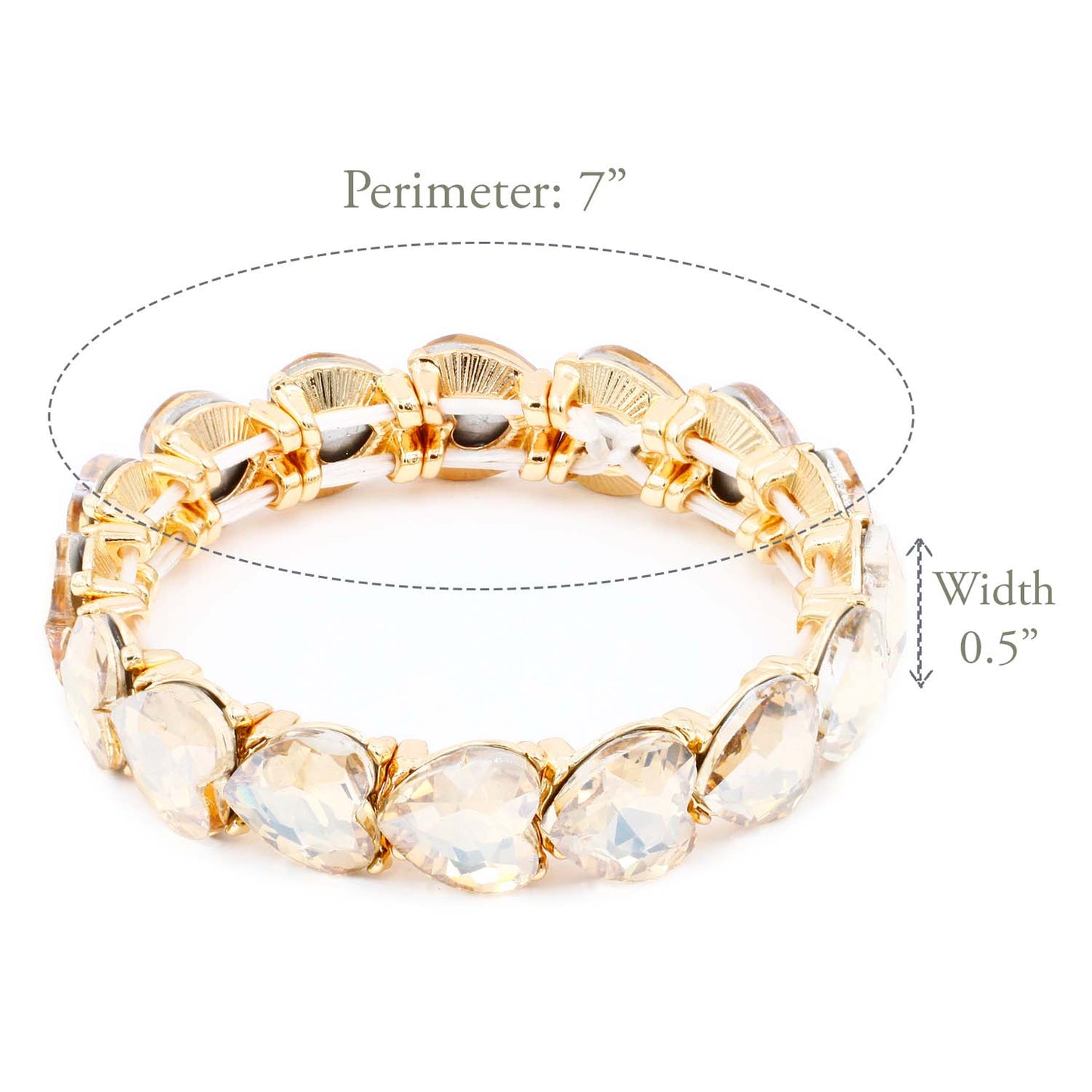 Lavencious Heart Shape Rhinestones Elastic Stretch Bracelet for Women (Gold Topaz)