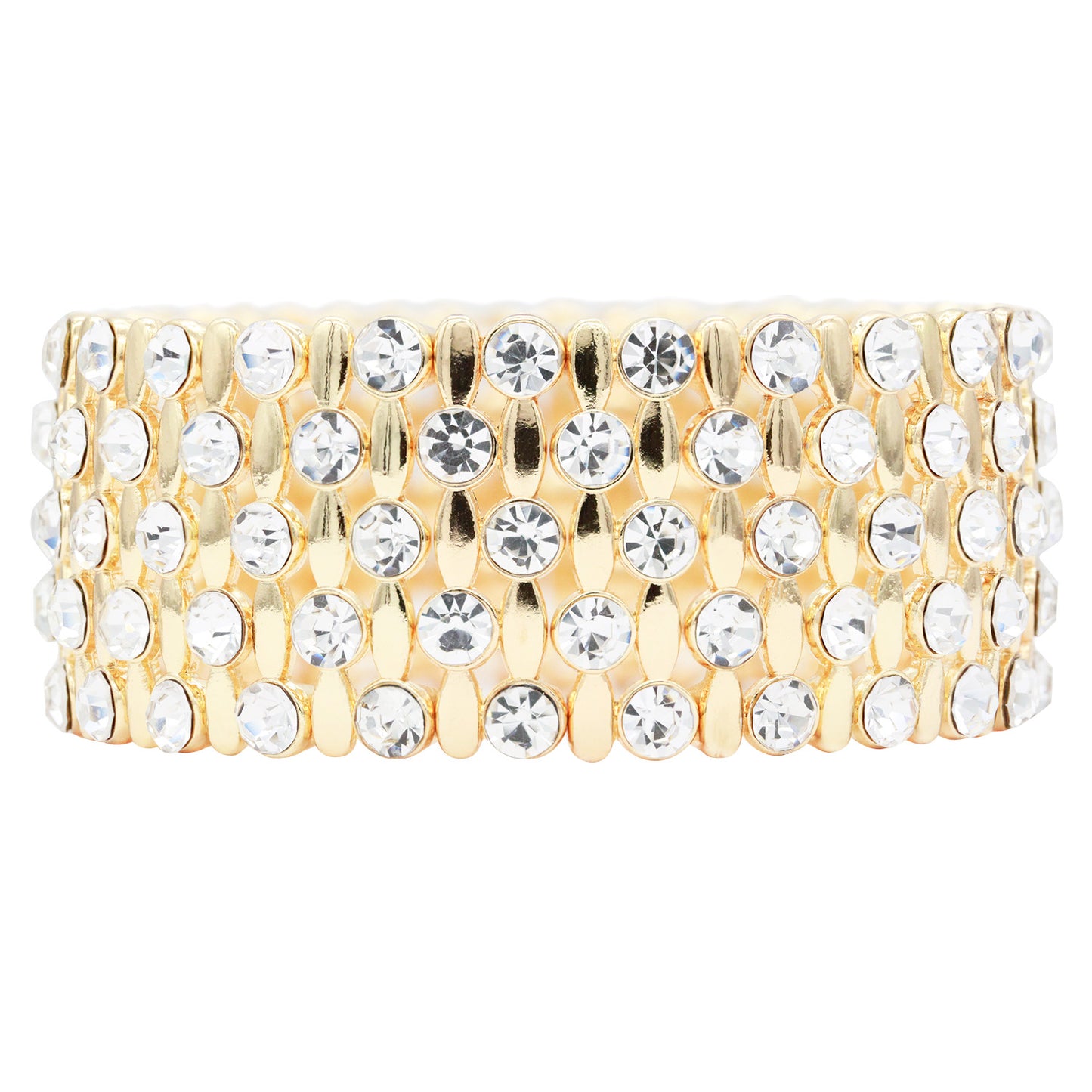 Lavencious Classic Design Elastic Stretch Bracelet Paved with Rhinestones Bridal Wedding Jewelry for Women 7"(Gold)