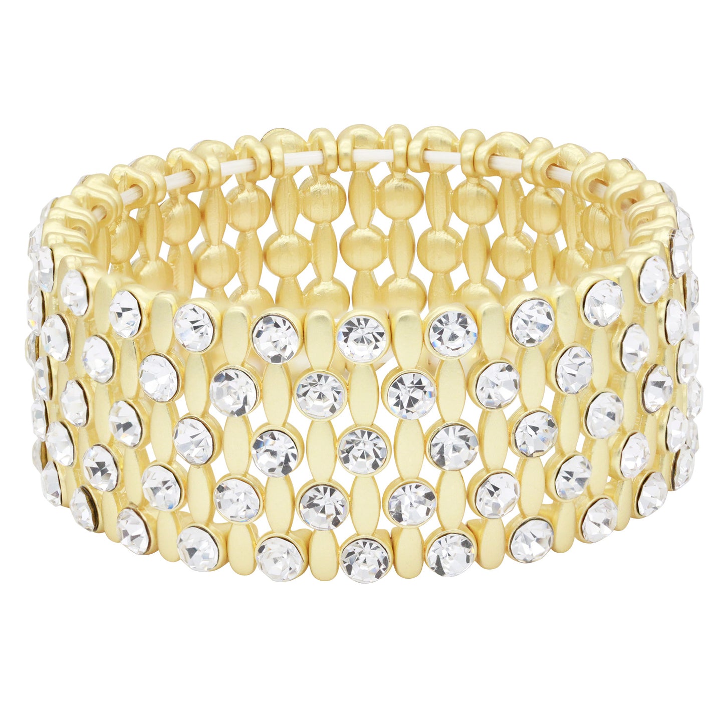 Lavencious Classic Design Elastic Stretch Bracelet Paved with Rhinestones Bridal Wedding Jewelry for Women 7"(Matte Gold)