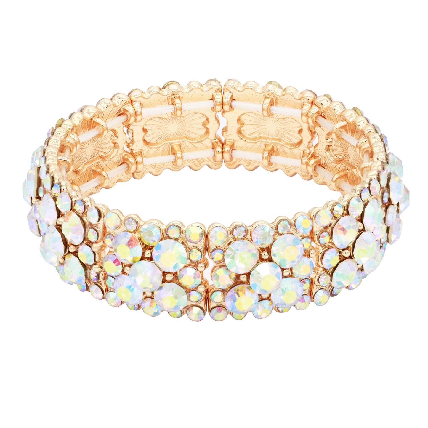 Lavencious Round Shape Rhinestones Elastic Stretch Bracelet Party Jewelry for Women 7"(Gold AB)