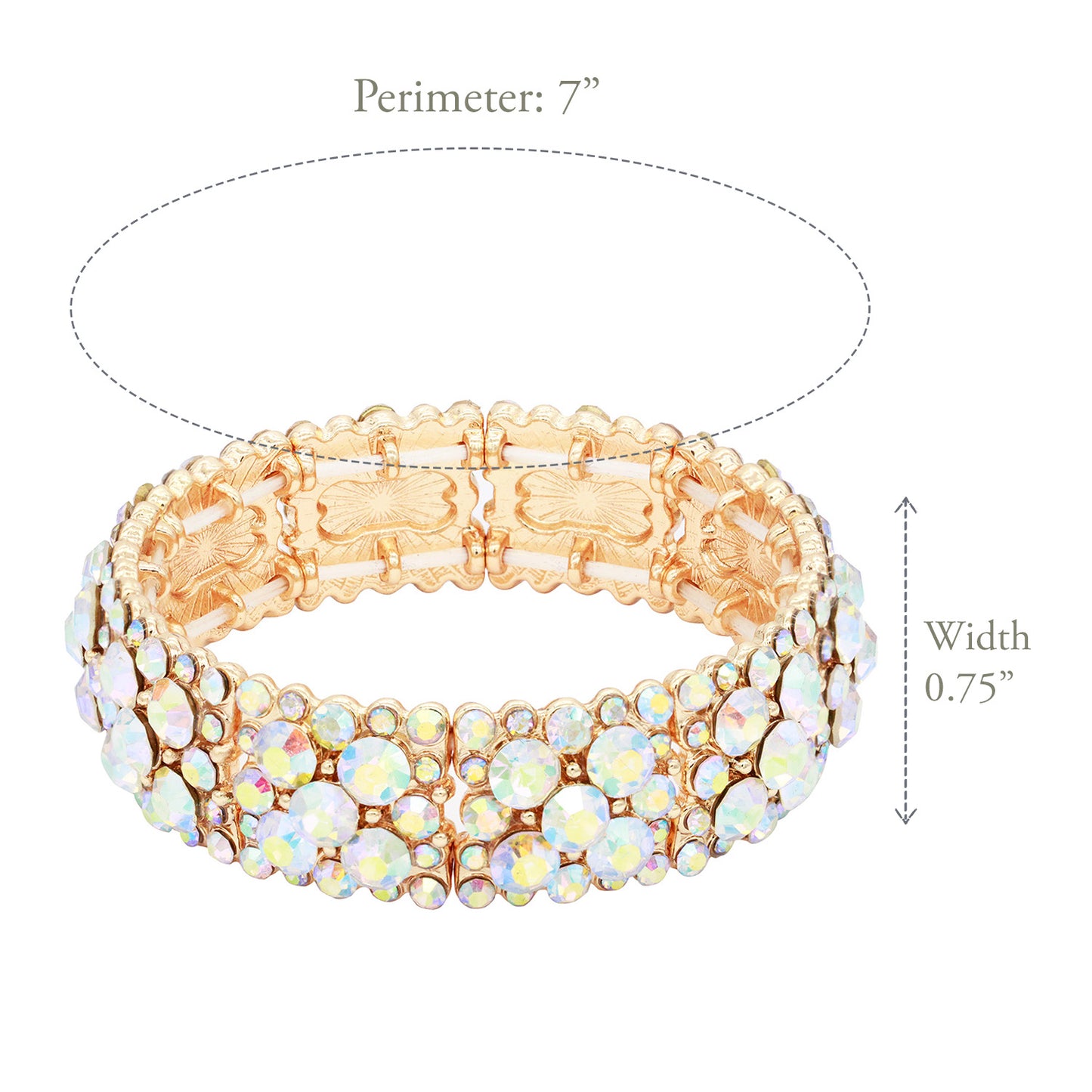 Lavencious Round Shape Rhinestones Elastic Stretch Bracelet Party Jewelry for Women 7"(Gold AB)