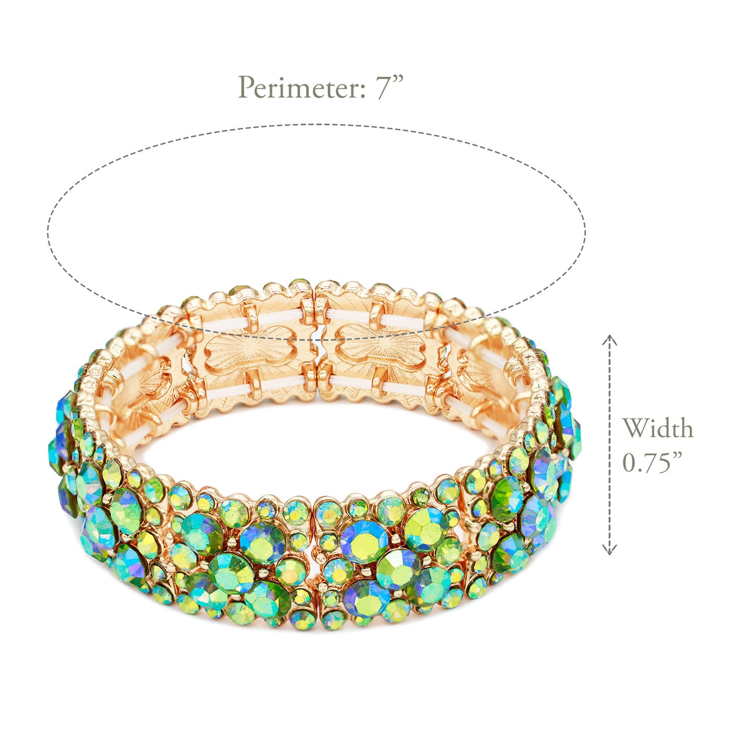 Lavencious Round Shape Rhinestones Elastic Stretch Bracelet Party Jewelry for Women 7"(Green AB)