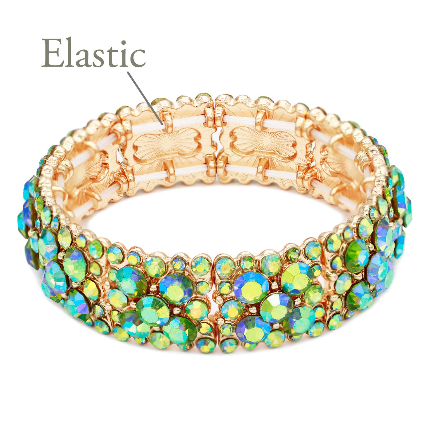 Lavencious Round Shape Rhinestones Elastic Stretch Bracelet Party Jewelry for Women 7"(Green AB)