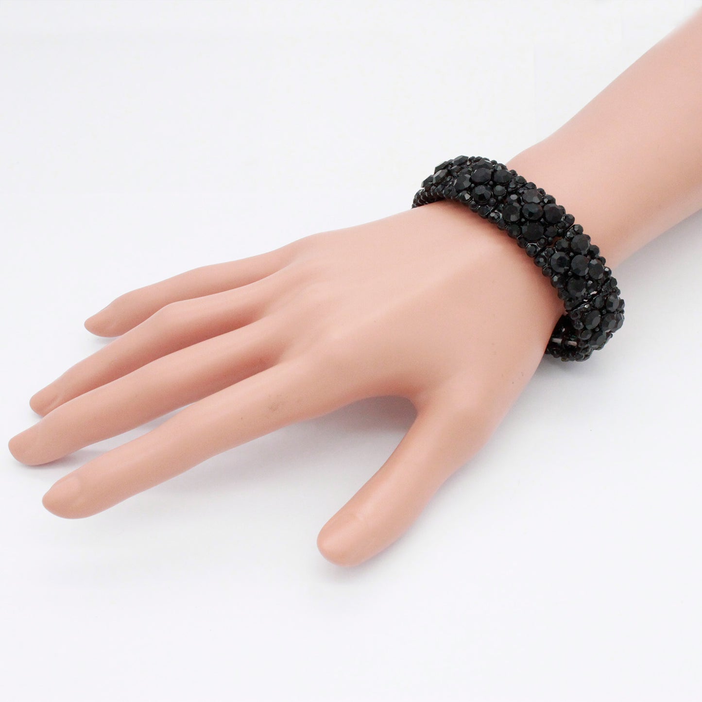 Lavencious Round Shape Rhinestones Elastic Stretch Bracelet Party Jewelry for Women 7"(Black)
